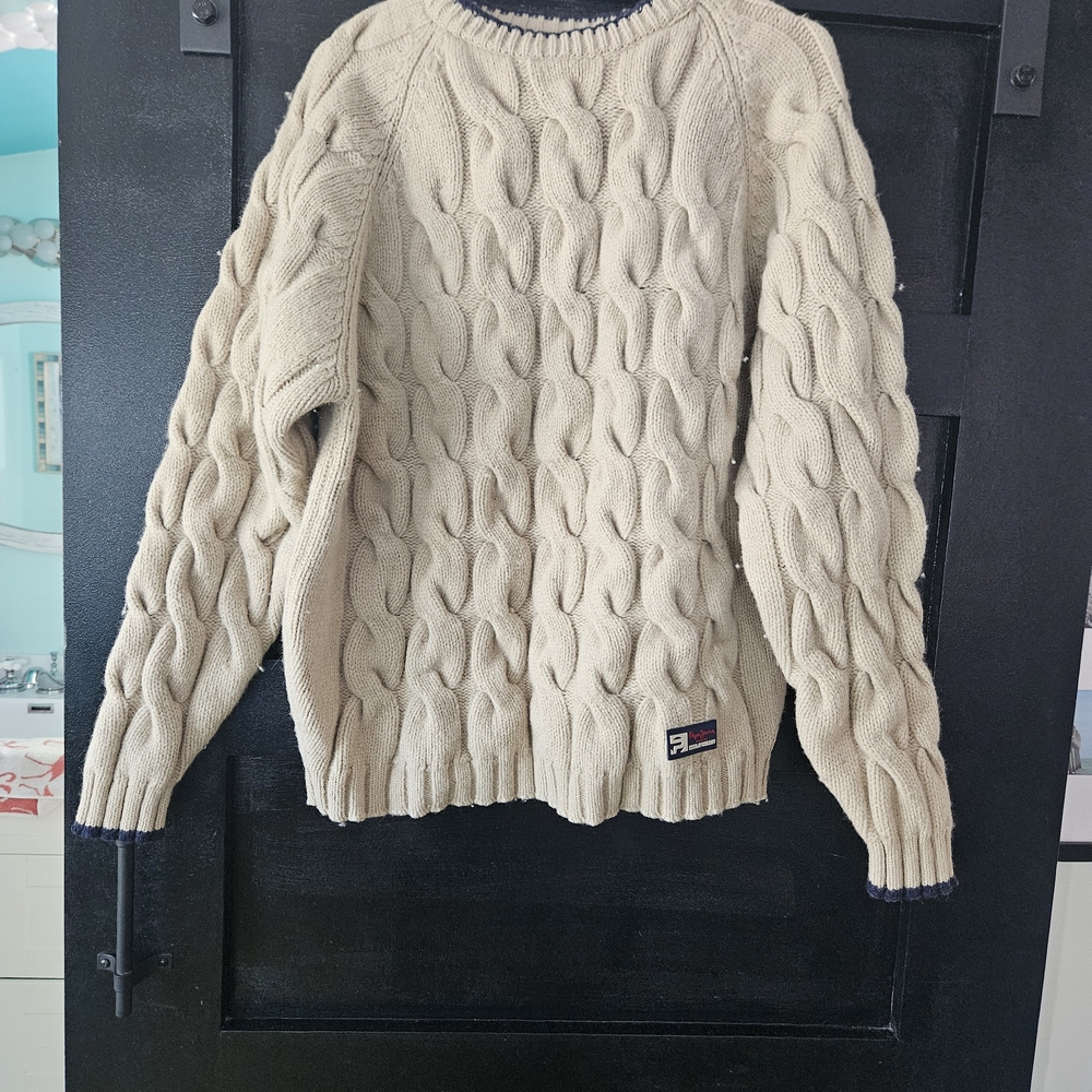 Pepe Jeans Beige Cable Knit Crewneck Sweater